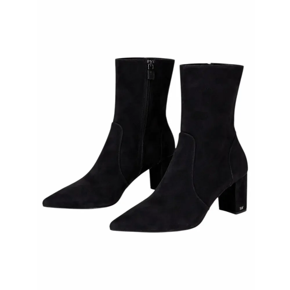 Stuart Weitzman Renegade Suede Block Heel Ankle Boots Black Size 11